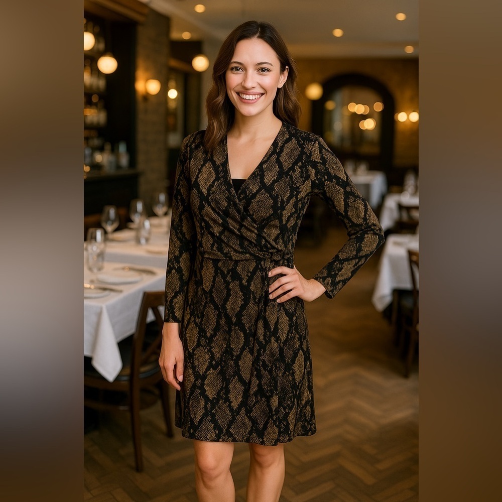 Tahari Snakeskin Print Faux Wrap Dress Size 6